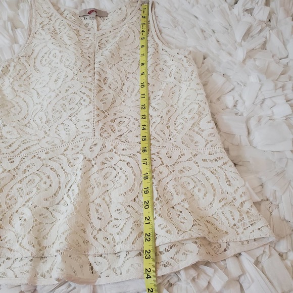 LOFT | PEPLUM CROCHET LACE SLEEVELESS WHITE SHEER BLOUSE TOP WOMEN'S SIZE XS - Picture 12 of 14